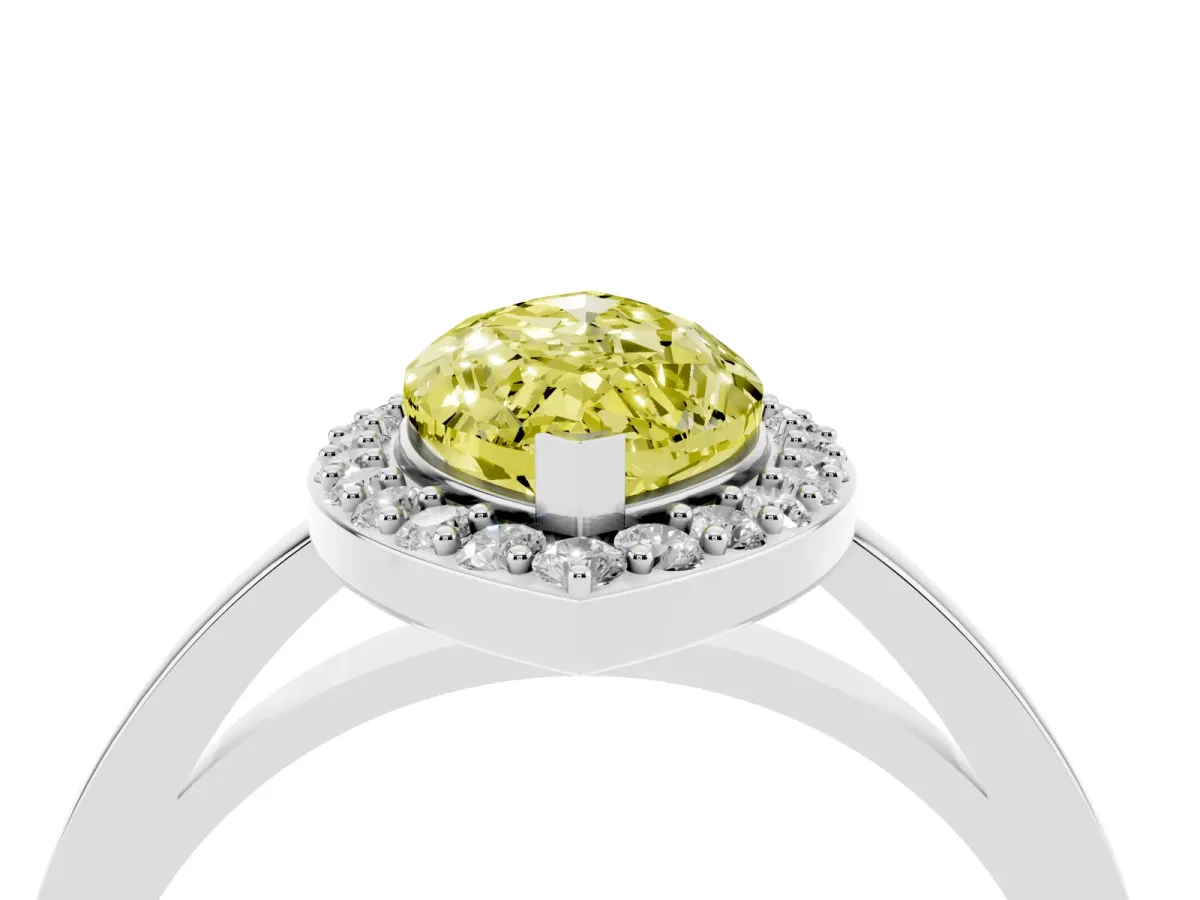 Fancy Yellow Marquise Cut Halo Diamond Ring with Solitaire Band and Prong Setting Silver