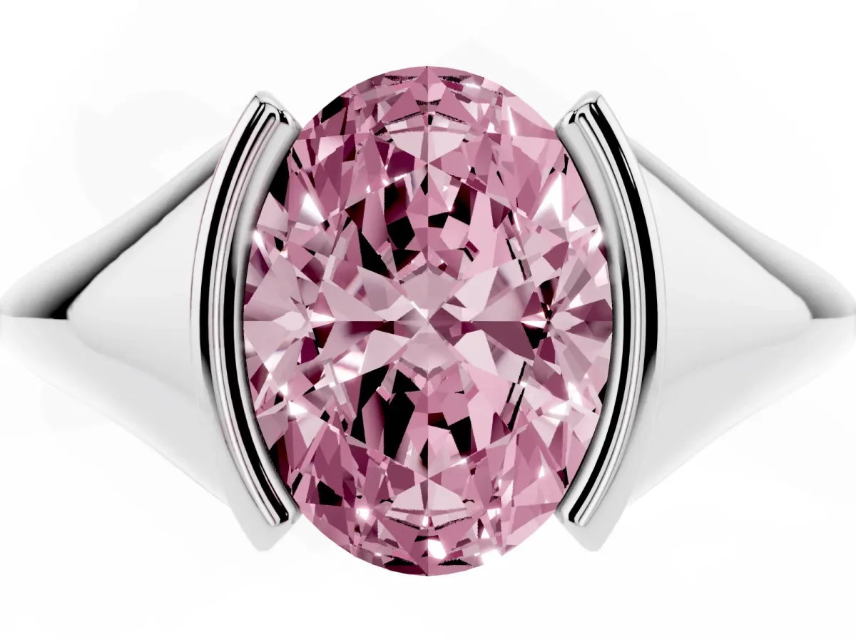 Fancy Pink Oval Cut Solitaire Tension Set Diamond Ring Silver