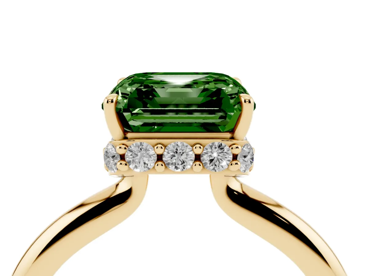 Fancy Green Asscher Cut Brilliant Solitaire Engagement Ring with Six-Prong Setting and Classic Band Yellow gold