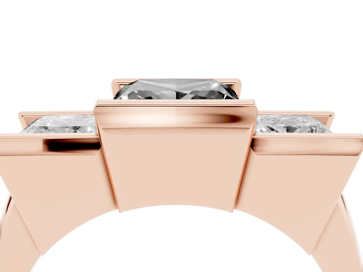 Fancy Black Three Stone Princess Cut Cut Channel Set Diamond Ring Rose gold