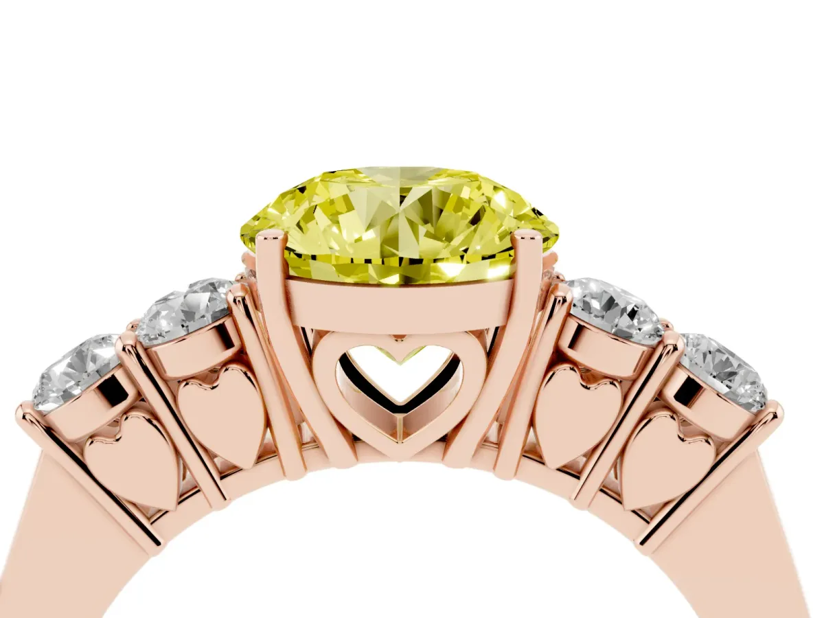 Fancy Yellow Round Cut Cut Diamond Five-Stone Prong Set White Gold Ring Rose gold