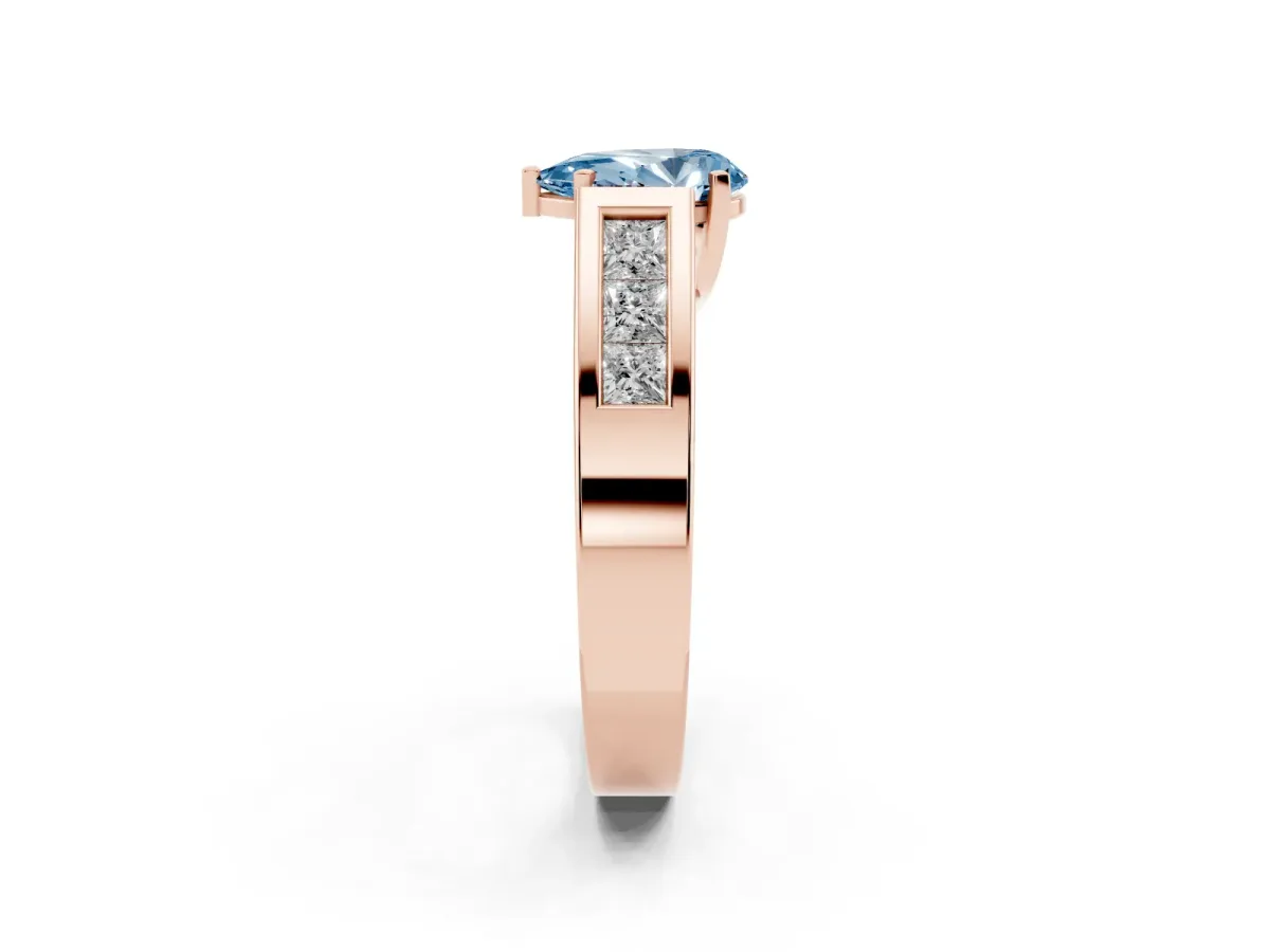 Fancy Blue Pear Cut Cut Channel Set Solitaire Ring with Four-Prong Setting Rose gold