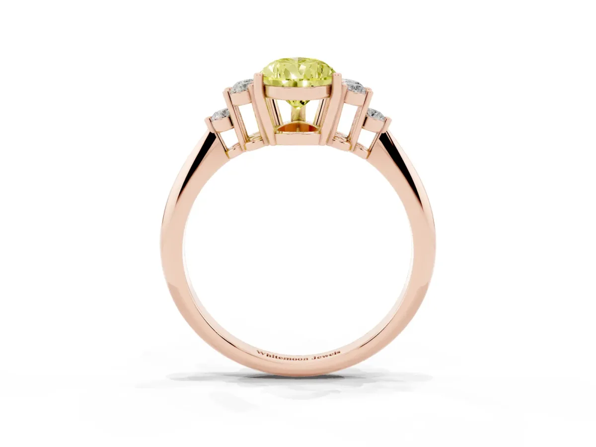 Fancy Yellow Pear Cut Cut Diamond Cluster Ring with Solitaire Band and Four-Prong Setting Rose gold