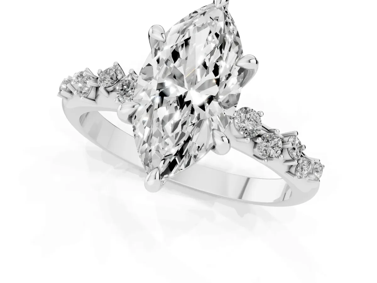 Marquise Cut Cut Diamond Vine Band with Four-Prong Setting Silver