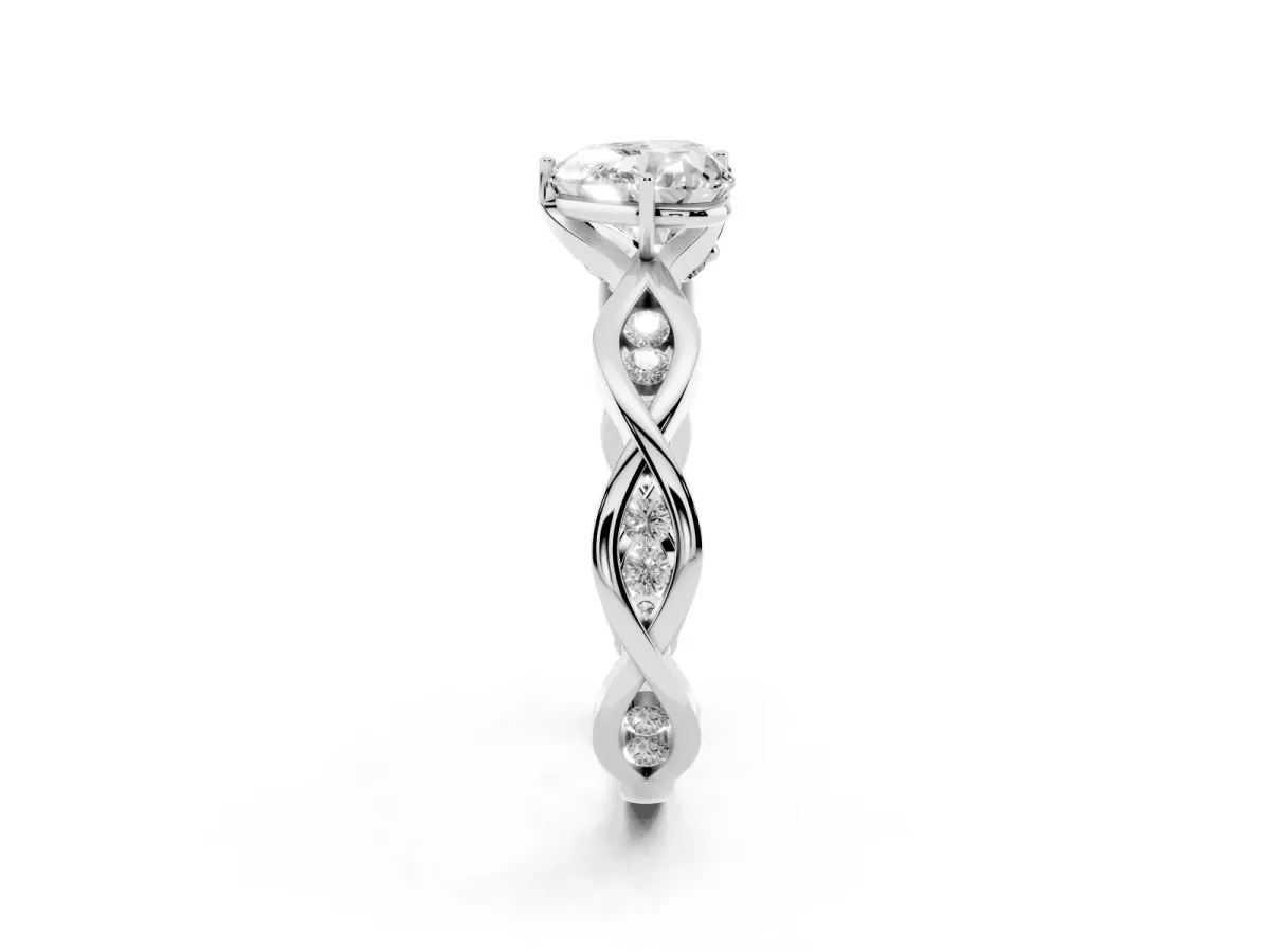 Heart Cut Solitaire Twist Band with Leaf Prong Setting Silver