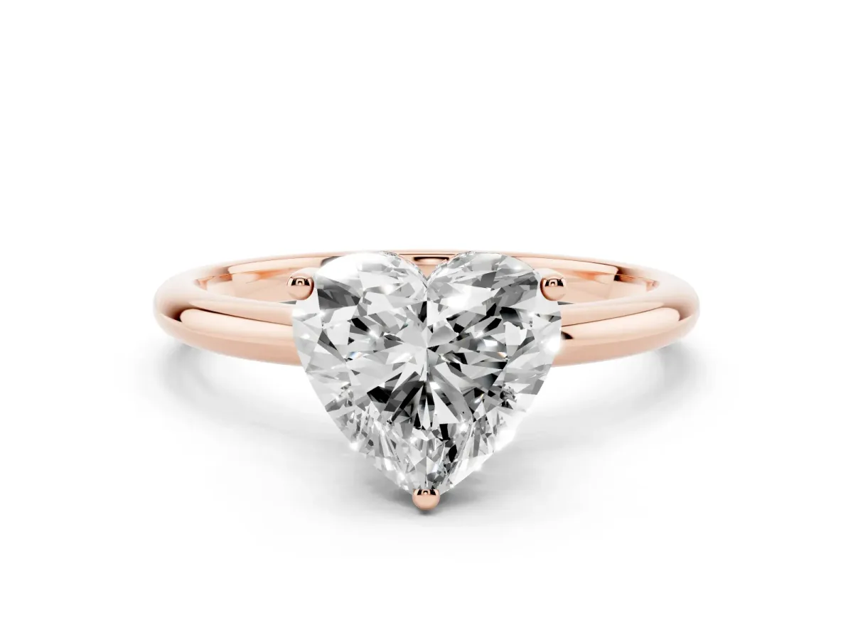 Heart Cut Cut Solitaire Engagement Ring with Four-Prong Setting and Classic Band Rose gold