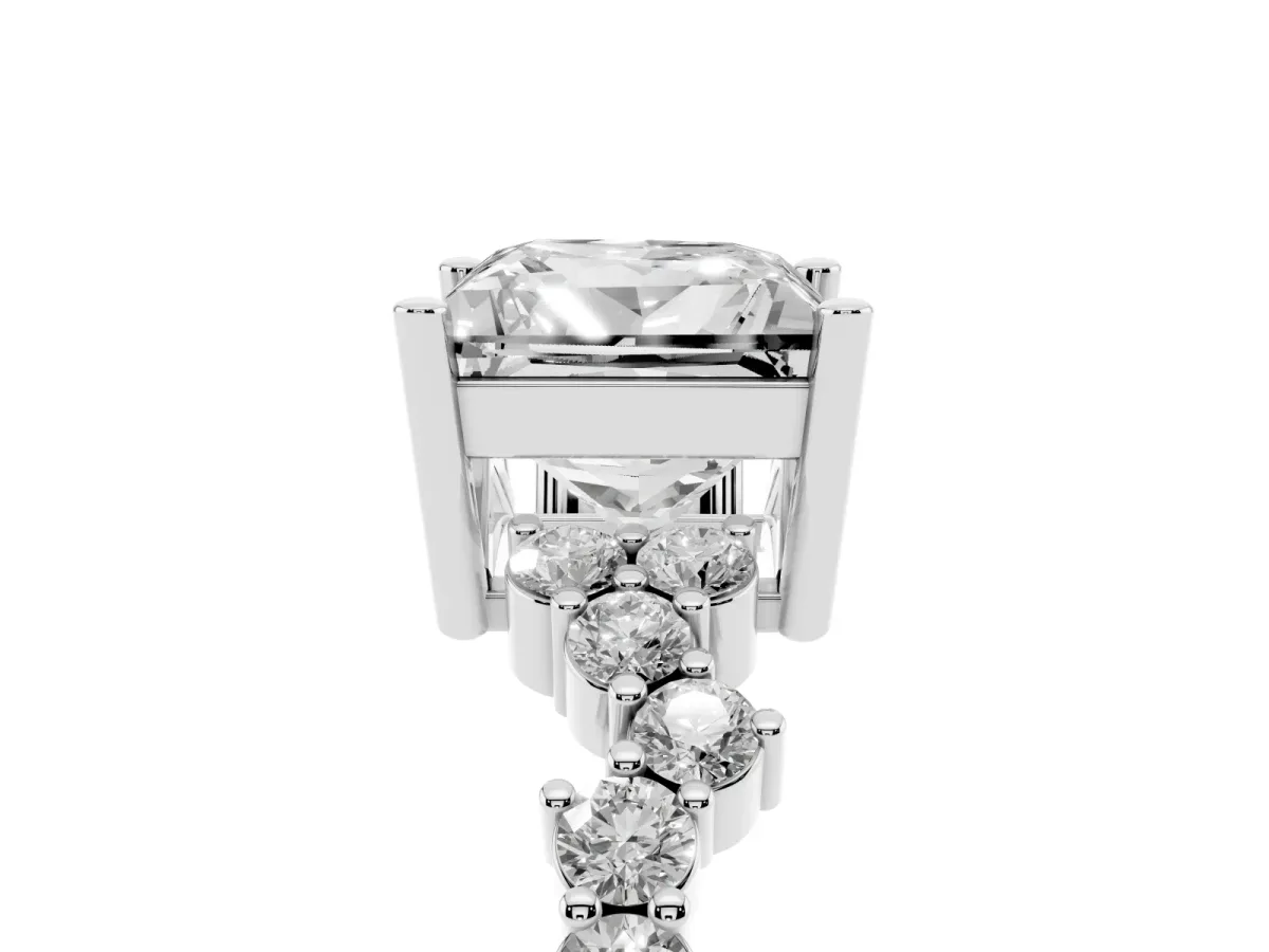 Princess Cut Diamond Scattered Round Accent Ring with Prong Setting Silver