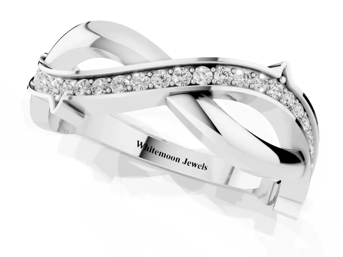 Pavé Round Diamond Twist Band with Channel Setting White gold