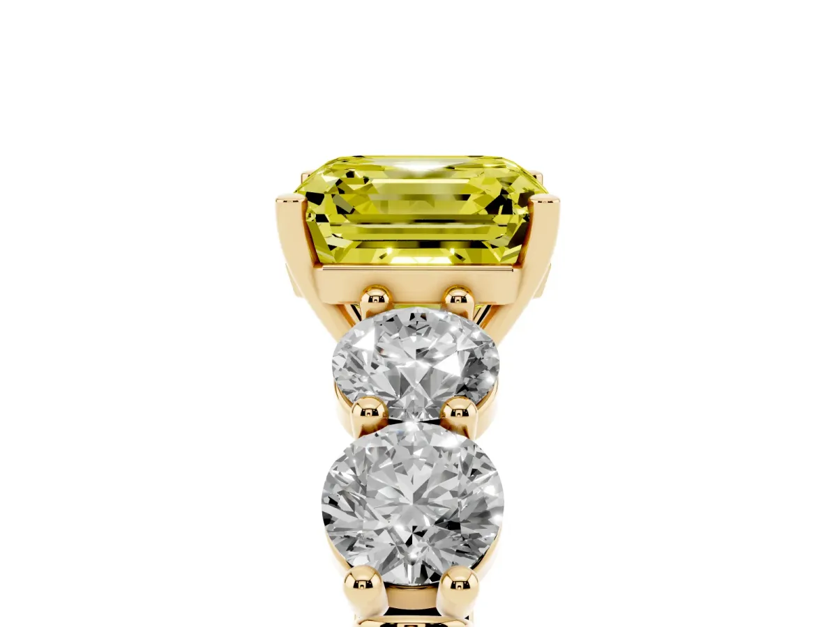 Fancy Yellow Asscher Cut Cut Five-Stone Prong Set Diamond Ring with Classic Band Yellow gold