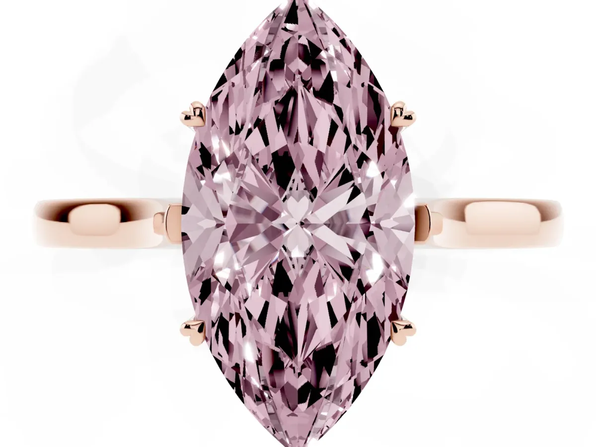 Fancy Pink Marquise Cut Solitaire Heart Prong Engagement Ring with Tapered Band Rose gold