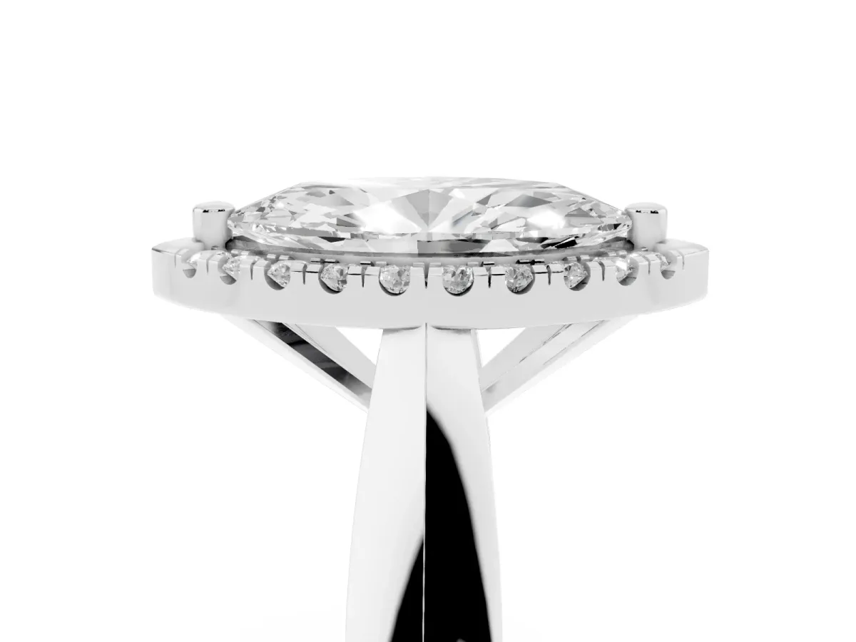 Marquise Cut Cut Halo Solitaire Engagement Ring with Square Band and Four-Prong Setting Silver