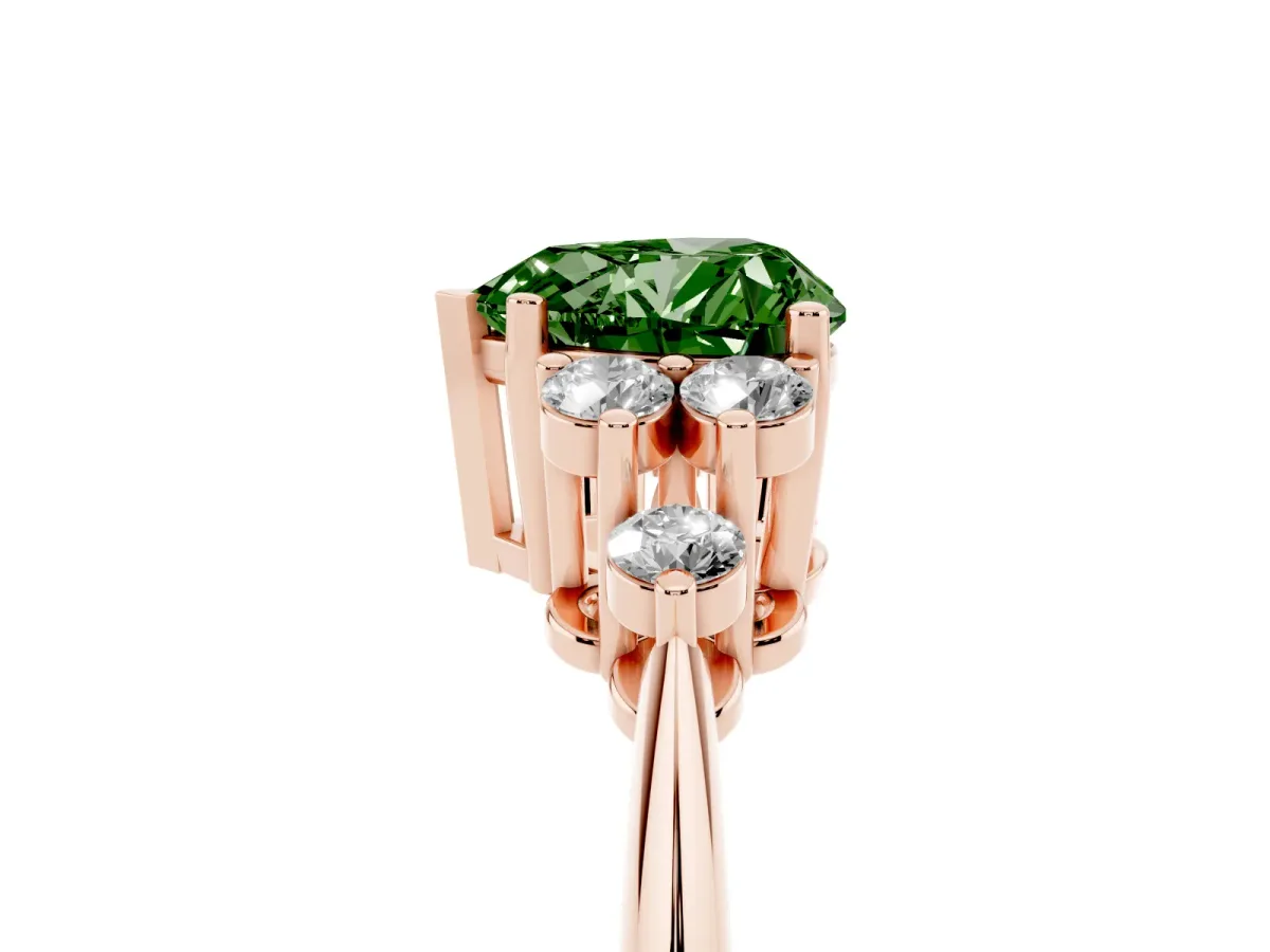Fancy Green Heart Cut Cut Diamond Cluster Ring with Solitaire Band and Four-Prong Setting Rose gold