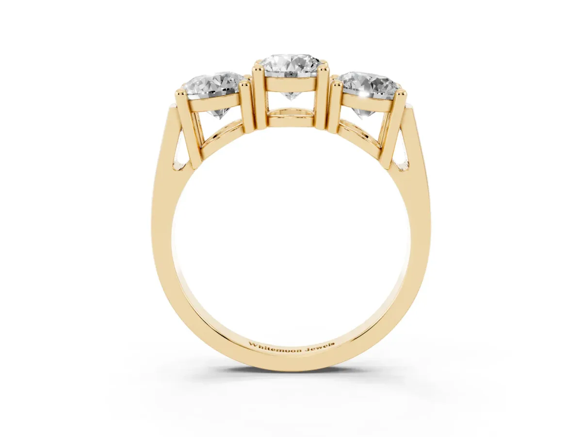 Three-Stone Round Cut Diamond Channel Band with Prong Setting Yellow gold