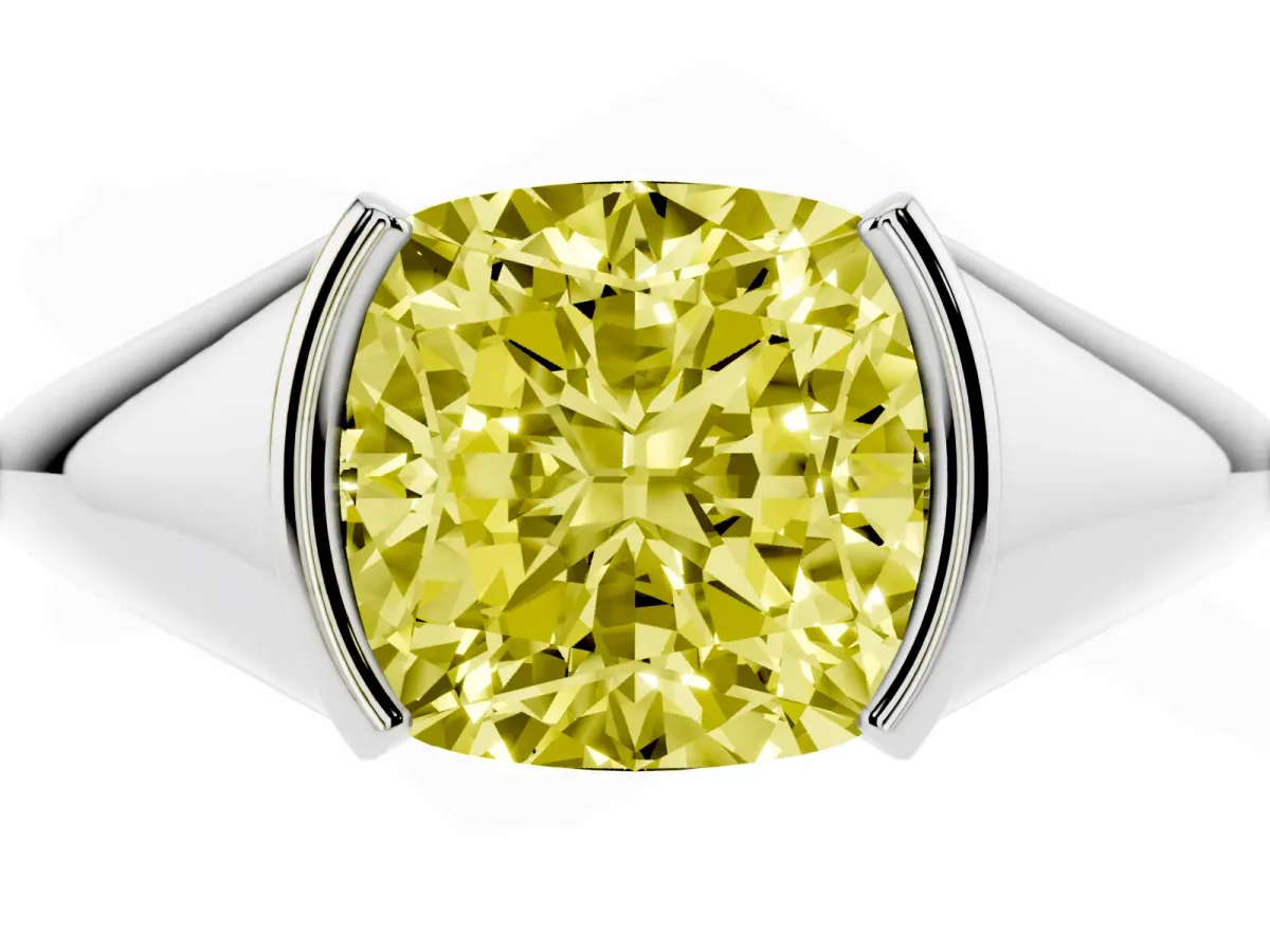 Fancy Yellow Cushion Cut Solitaire Tension Set Diamond Ring Silver