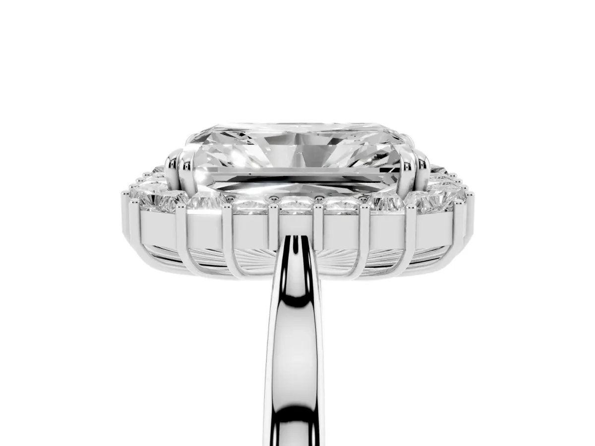 Radiant Diamond Baguette Halo Engagement Ring Silver