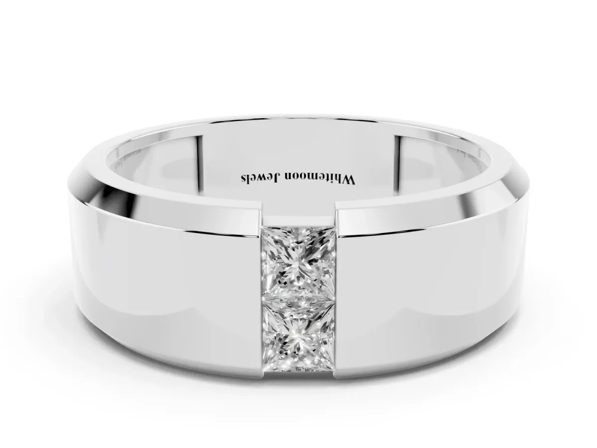 Princess Diamond Two-Stone Mens Band Platinum