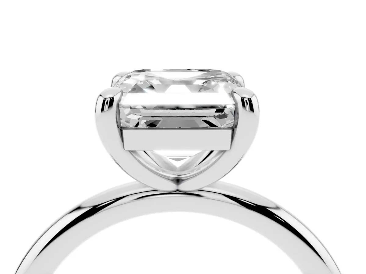 Asscher Cut Solitaire Diamond Ring with Four-Prong Setting on a Plain Band Platinum