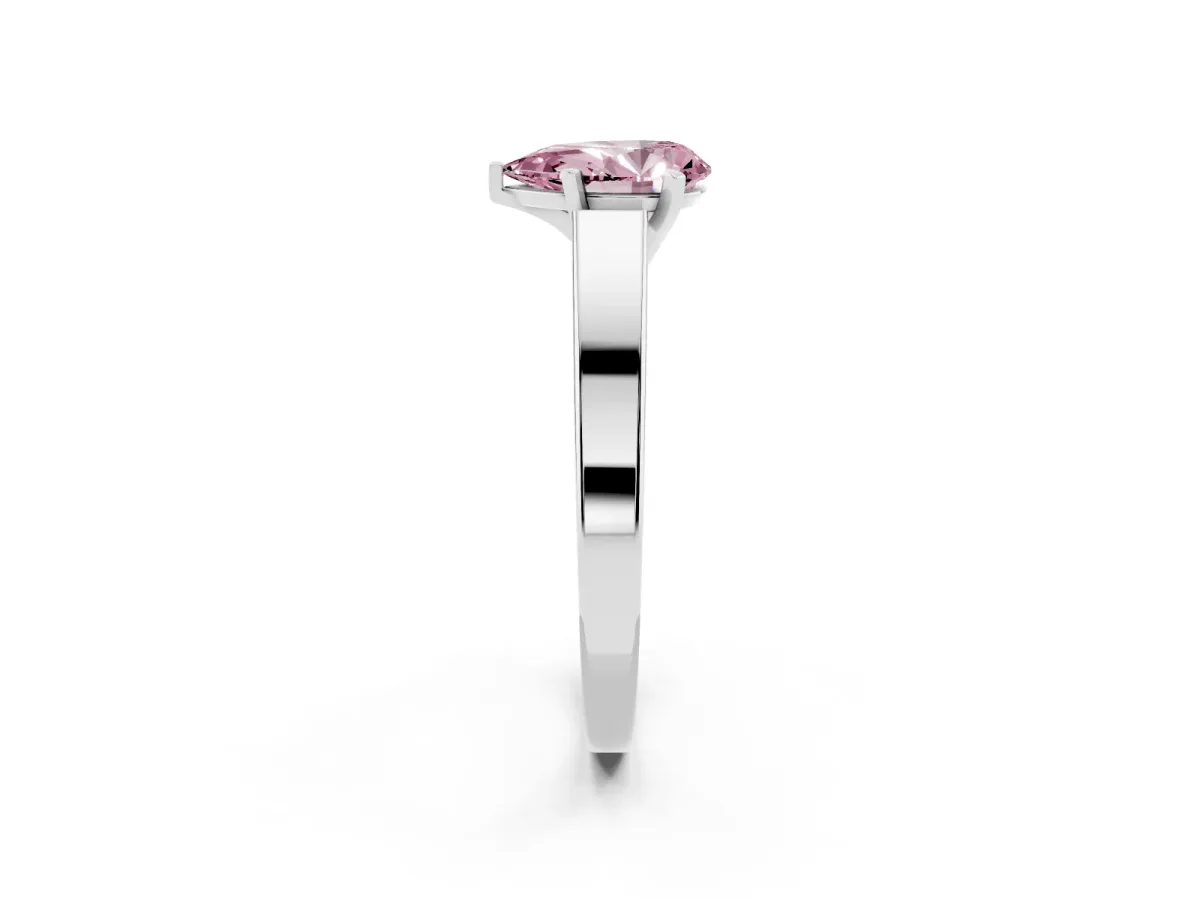 Fancy Pink Pear Cut Solitaire Engagement Ring with Four-Prong Setting and Tapered Band Platinum