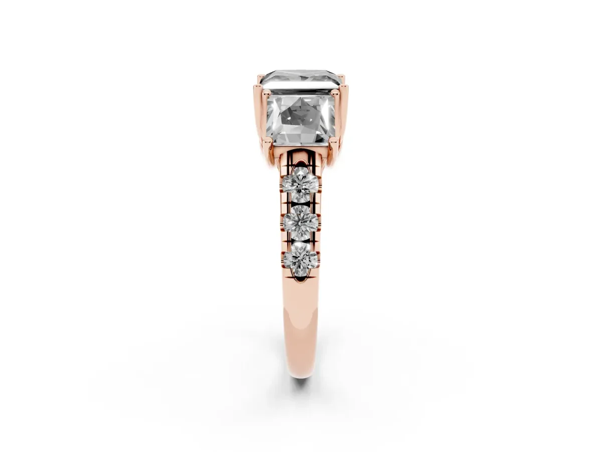 Fancy Black Three-Stone Princess Cut Diamond Pavé Band with Prong Setting Rose gold