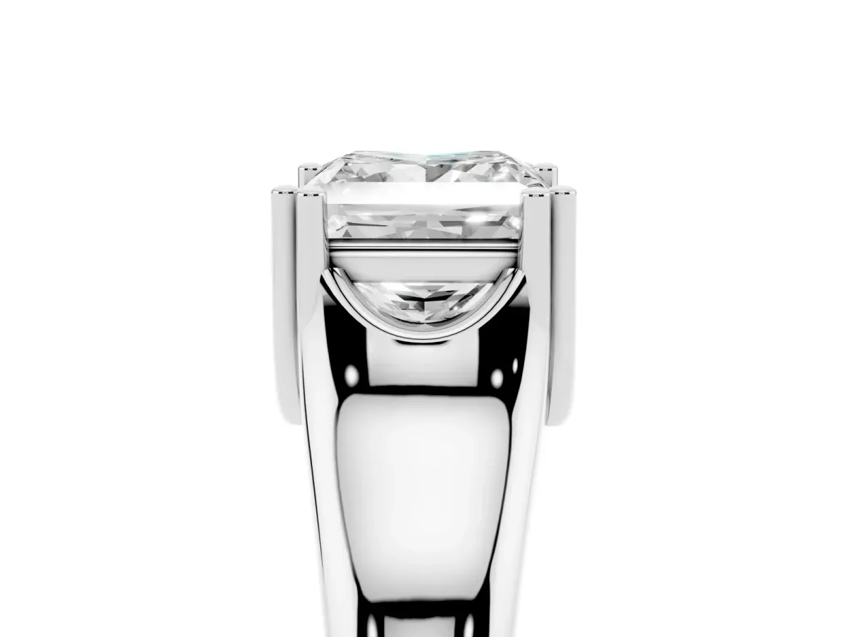 Princess Cut Diamond Solitaire Ring with Wide Band and Prong Setting Platinum