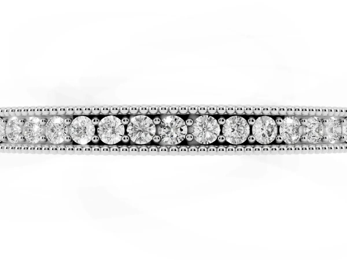 Round Cut Diamond Pavé Set Milgrain Edge Eternity Band Platinum