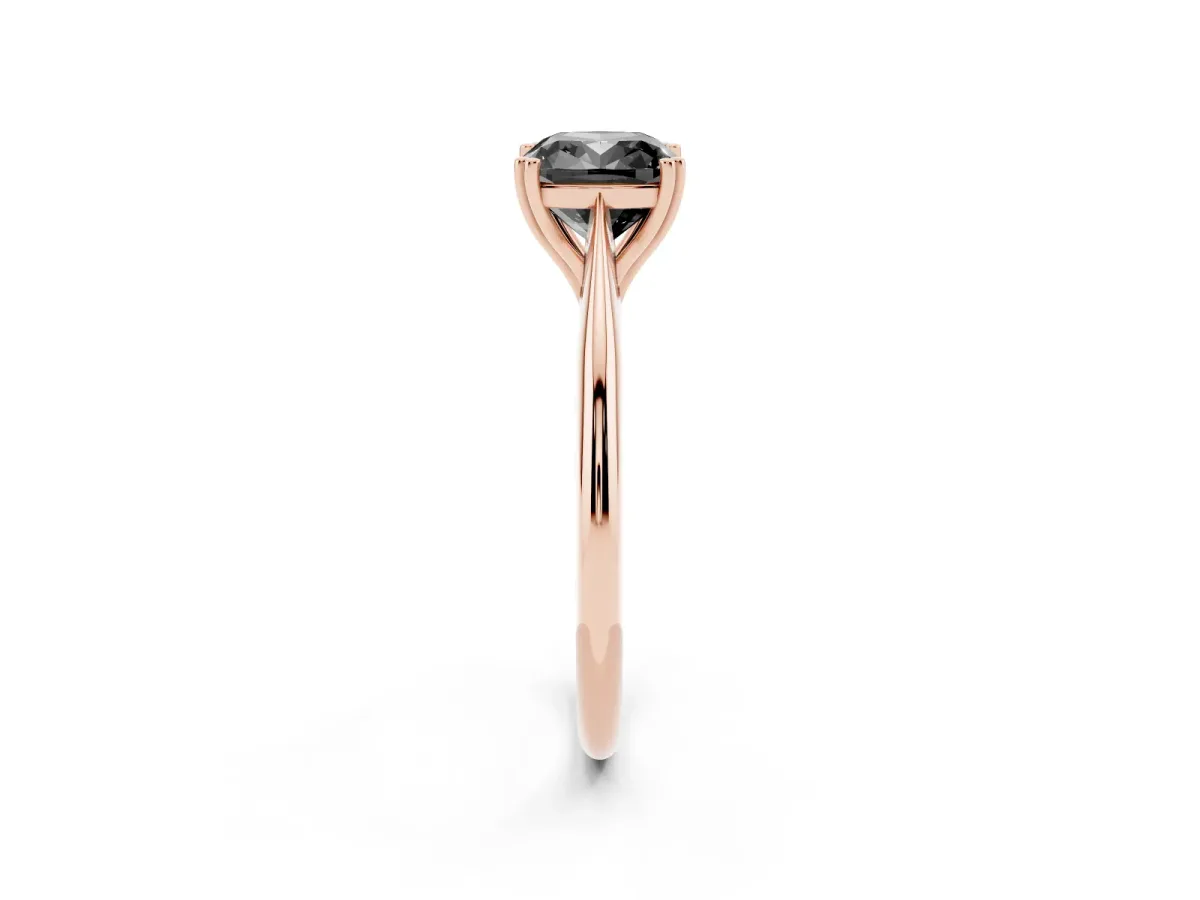 Fancy Black Cushion Cut Solitaire Diamond Ring with Six-Prong Setting and Classic Band Rose gold