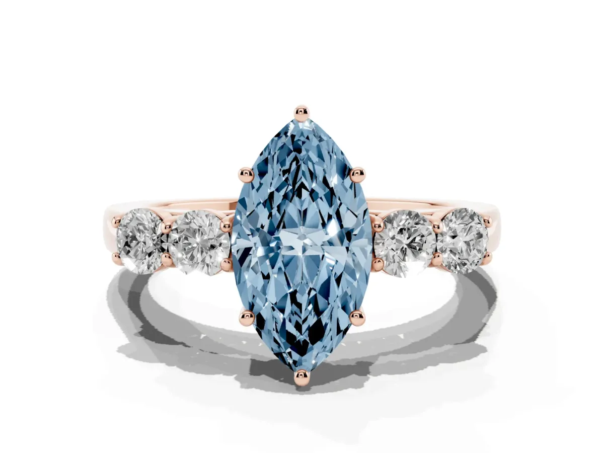 Fancy Blue Marquise Cut Cut Diamond Five-Stone Prong Set White Gold Ring Rose gold
