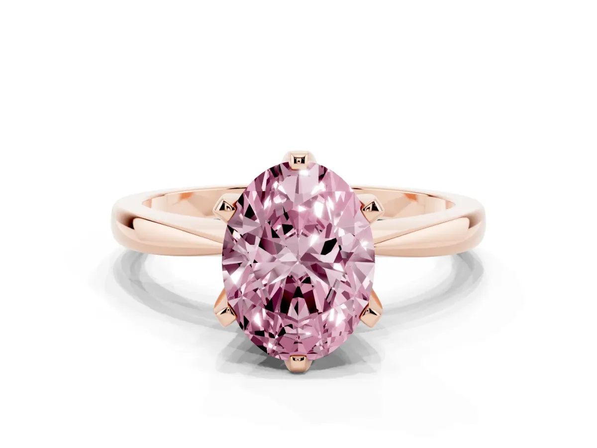 Fancy Pink Oval Cut Solitaire Engagement Ring with Six-Prong Setting and Tapered Band Rose gold