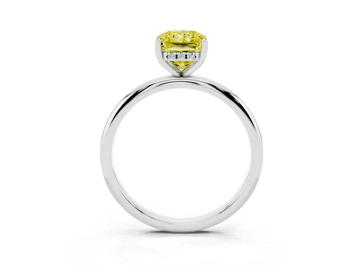 Fancy Yellow Radiant Cut Cut Solitaire Engagement Ring with Four-Prong Setting and Classic Band Silver