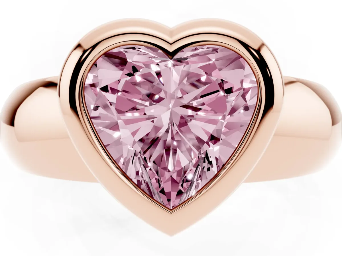 Fancy Pink Bezel Set Heart Cut Solitaire Ring with Wide Band Rose gold