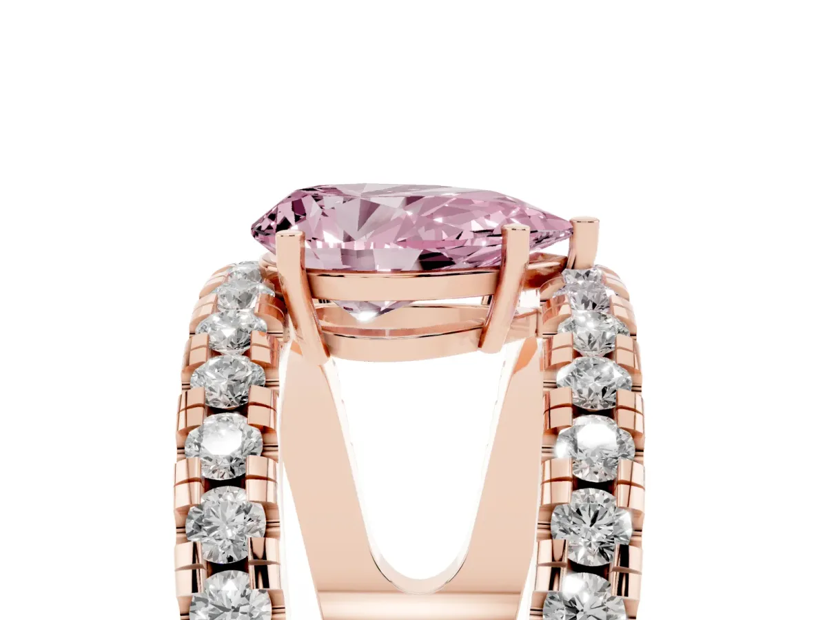Fancy Pink Pear Cut Solitaire Split Shank Pave Diamond Ring Rose gold