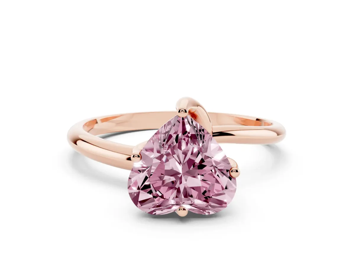 Fancy Pink Heart Cut Diamond Solitaire Engagement Ring with Four-Prong Setting and Classic Band Rose gold