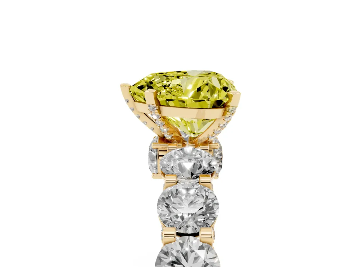 Fancy Yellow Heart Cut Diamond Side Stone Engagement Ring with Four-Prong Setting Yellow gold