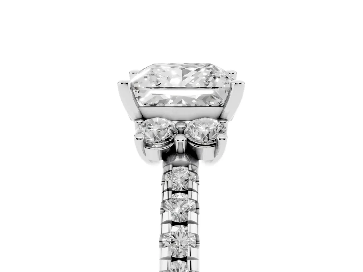 Princess Cut Diamond Three-Stone Pave Band with Four-Prong Setting Silver