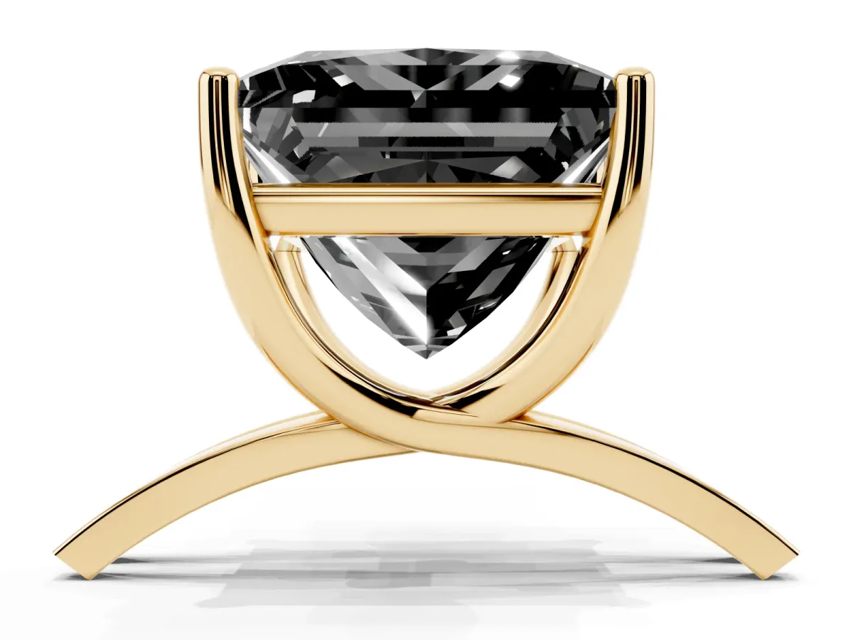 Fancy Black Princess Cut Cut Diamond Solitaire Engagement Ring with Tapered Plain Band and Four-Prong Setting Yellow gold