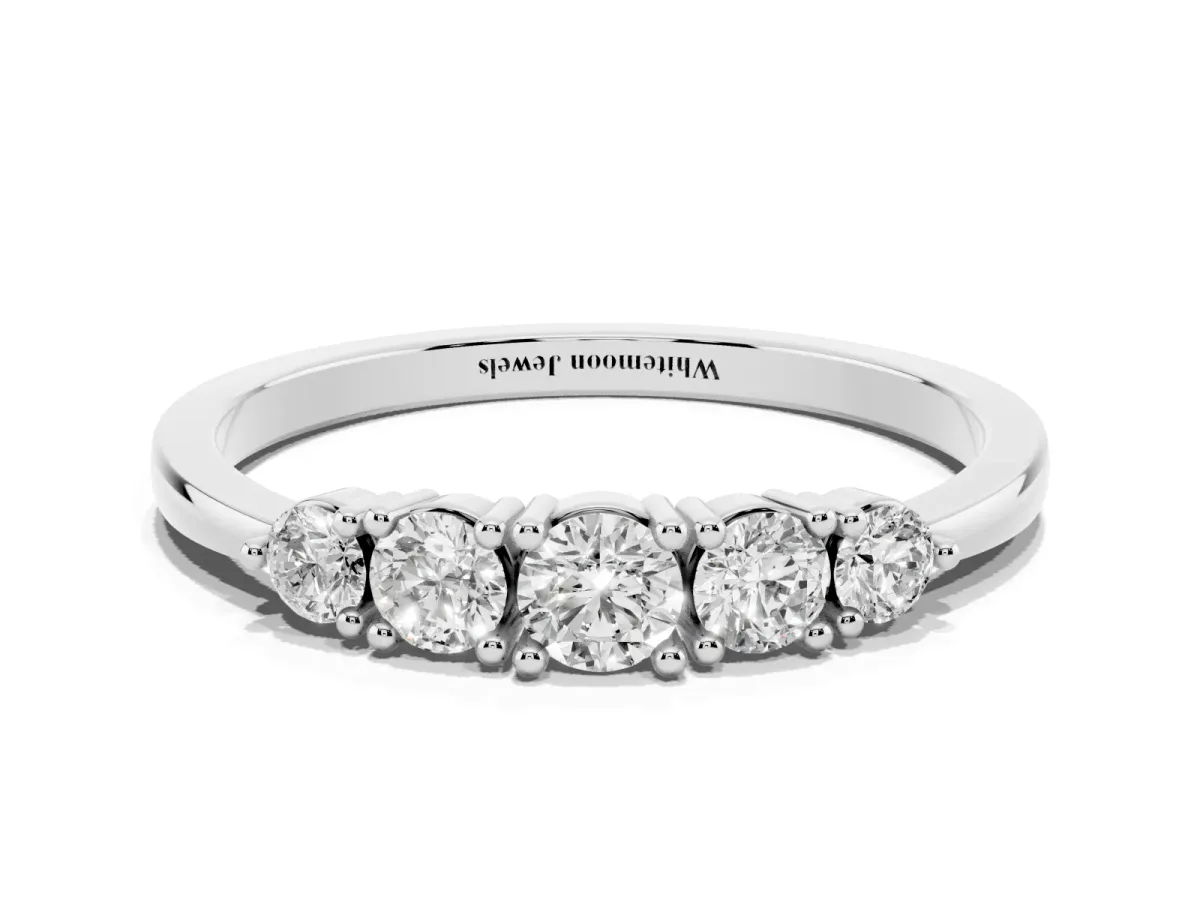 Round Brilliant Diamond Half-Eternity Band with Prong Setting Silver