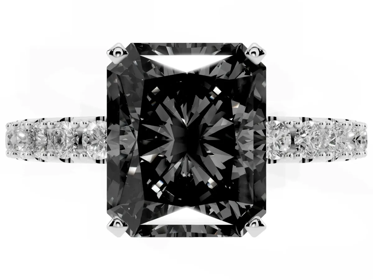 Fancy Black Radiant Cut Diamond Solitaire Pavé Band with Four-Prong Setting Silver
