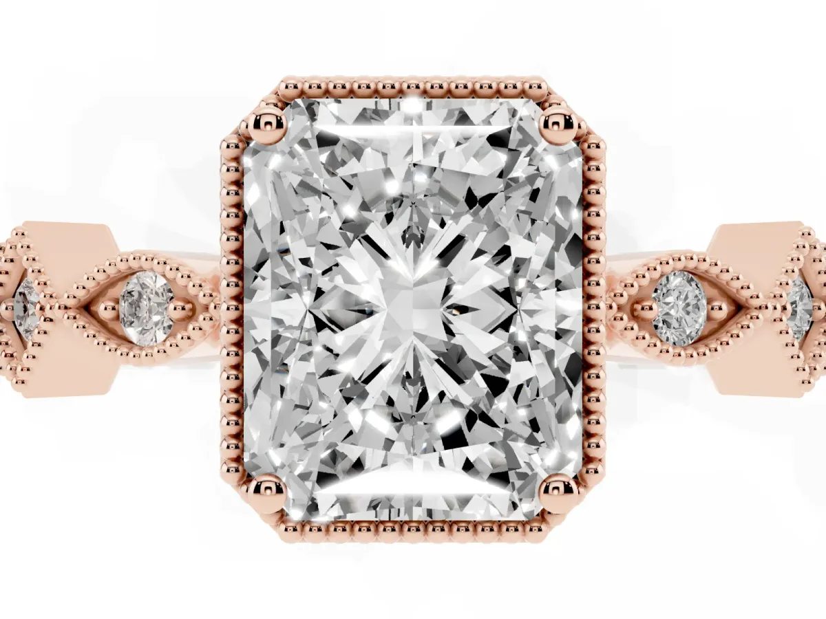 Radiant Cut Milgrain Marquise Diamond Twist Band Ring Rose gold