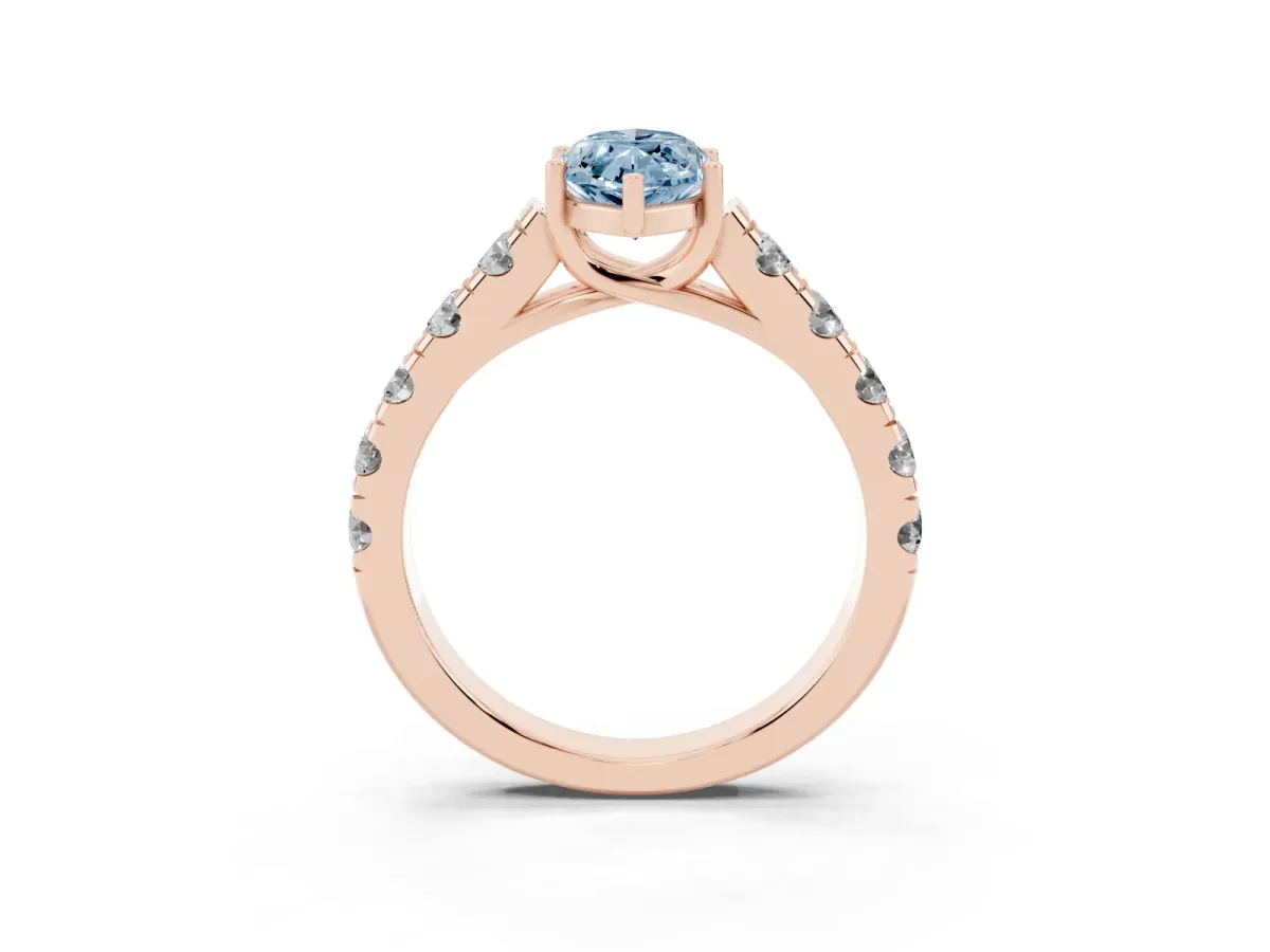 Fancy Blue Marquise Cut Cut Diamond Solitaire Ring with Micro Pave Band and Prong Setting Rose gold