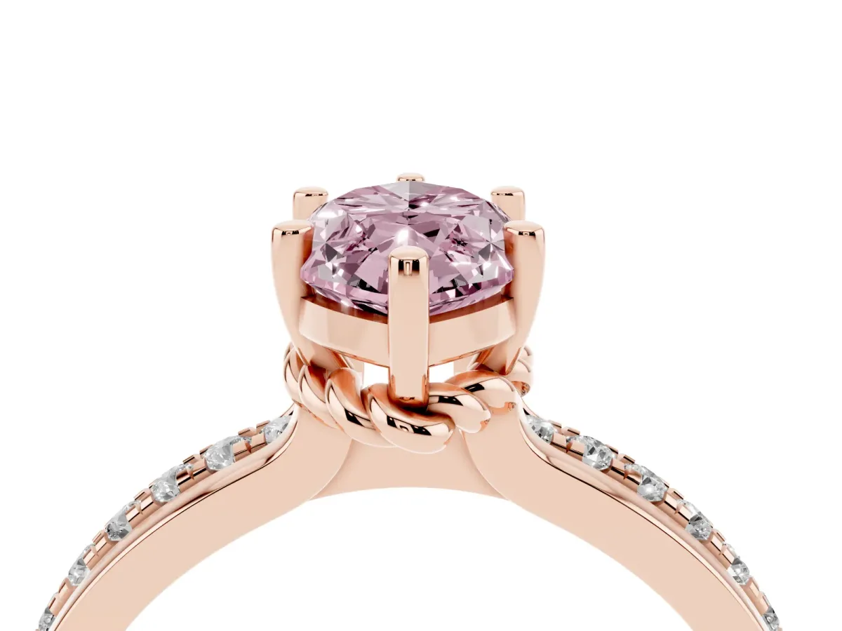 Fancy Pink Marquise Cut Solitaire Diamond Ring with Channel Set Band and Six-Prong Setting Rose gold