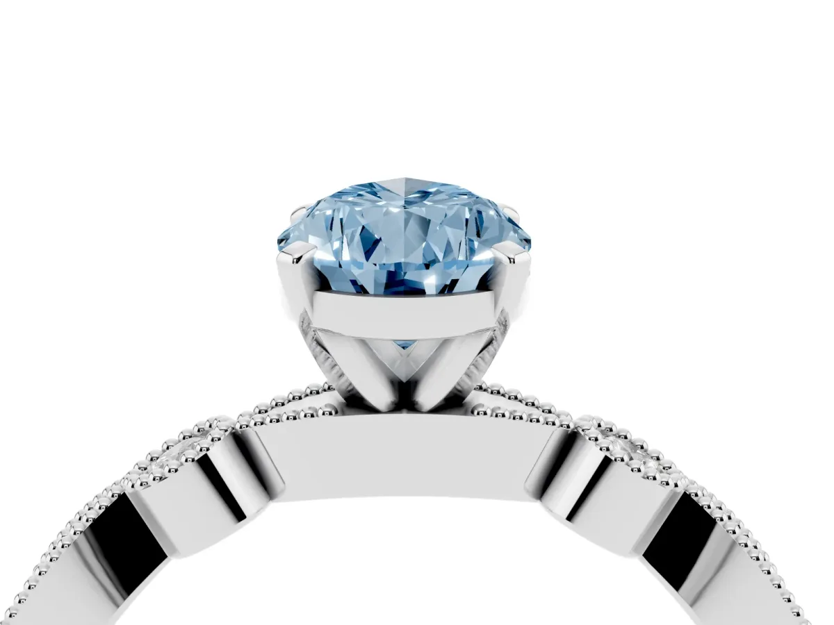 Fancy Blue Pear Cut Milgrain Bezel Diamond Engagement Ring with Solitaire Prong Setting Platinum