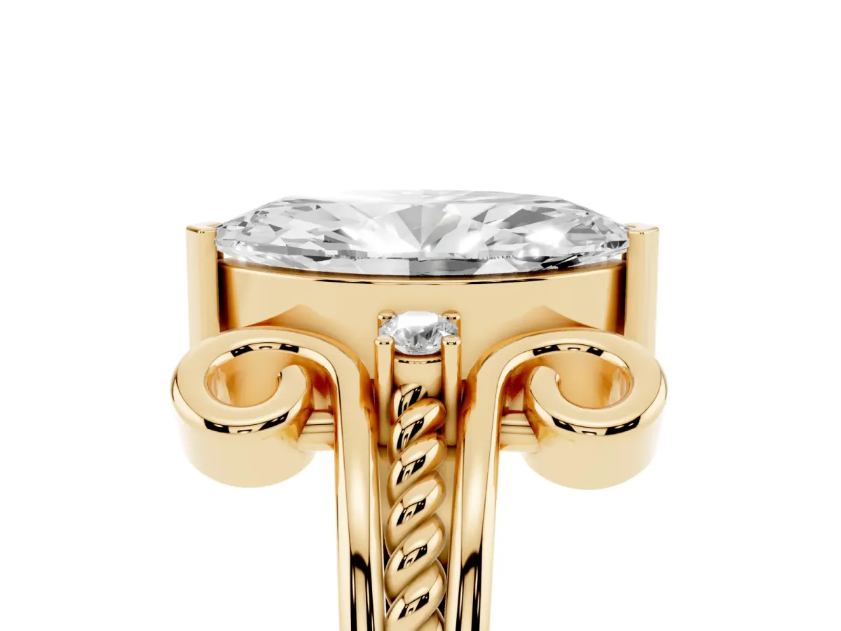 Marquise Cut Solitaire Twisted Band Scroll Prong Ring Yellow gold