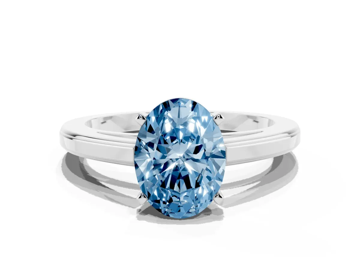 Fancy Blue Oval Cut Solitaire Diamond Ring with Four-Prong Setting and Classic Band White gold