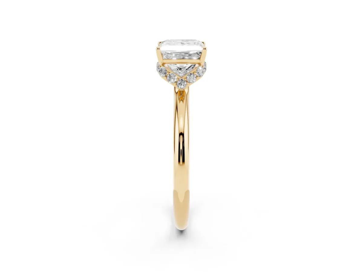 Princess Cut Brilliant Solitaire Engagement Ring with Six-Prong Setting and Classic Band Yellow gold