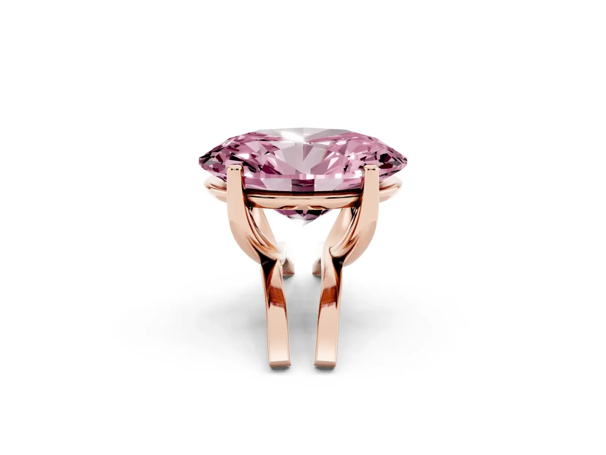 Fancy Pink Oval Cut Cut Diamond Solitaire Engagement Ring with Tapered Plain Band and Four-Prong Setting Rose gold
