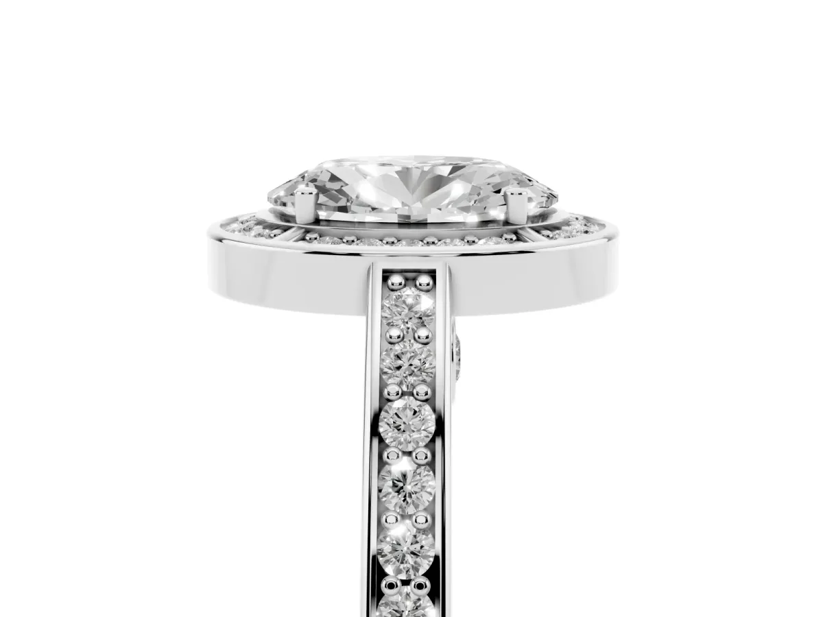 Oval Cut Cut Halo Pave Split Shank Prong Setting Ring White gold