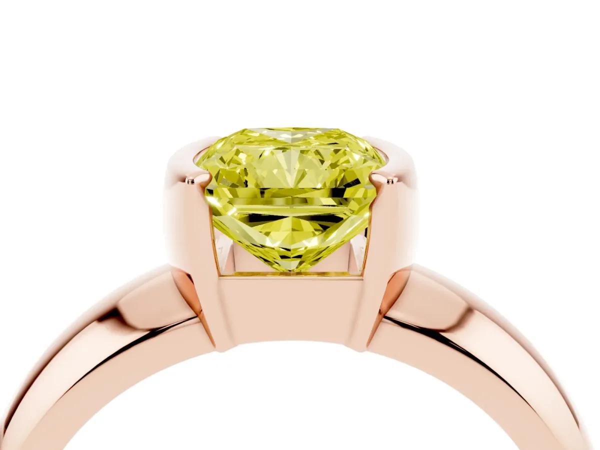 Fancy Yellow Radiant Cut Solitaire Tension Set Diamond Ring with Wide Band Rose gold