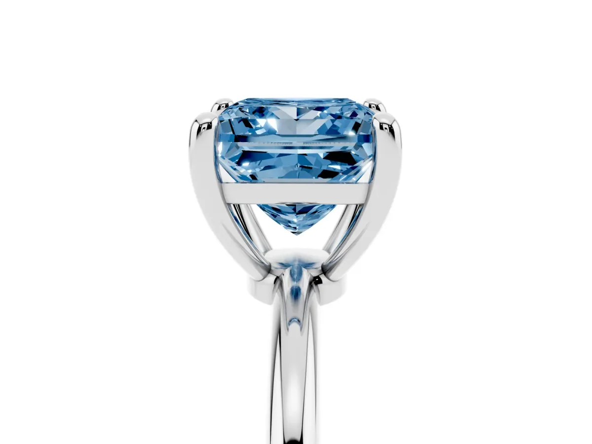 Fancy Blue Princess Cut Solitaire Diamond Ring with 4-Prong Setting on a Classic Band Silver