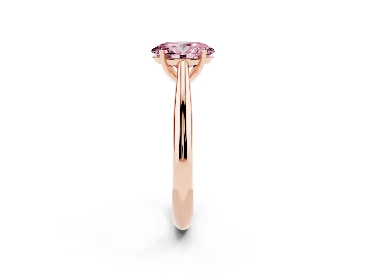 Fancy Pink Oval Cut Diamond Solitaire Engagement Ring with Cathedral Setting and Four-Prong Mount Rose gold