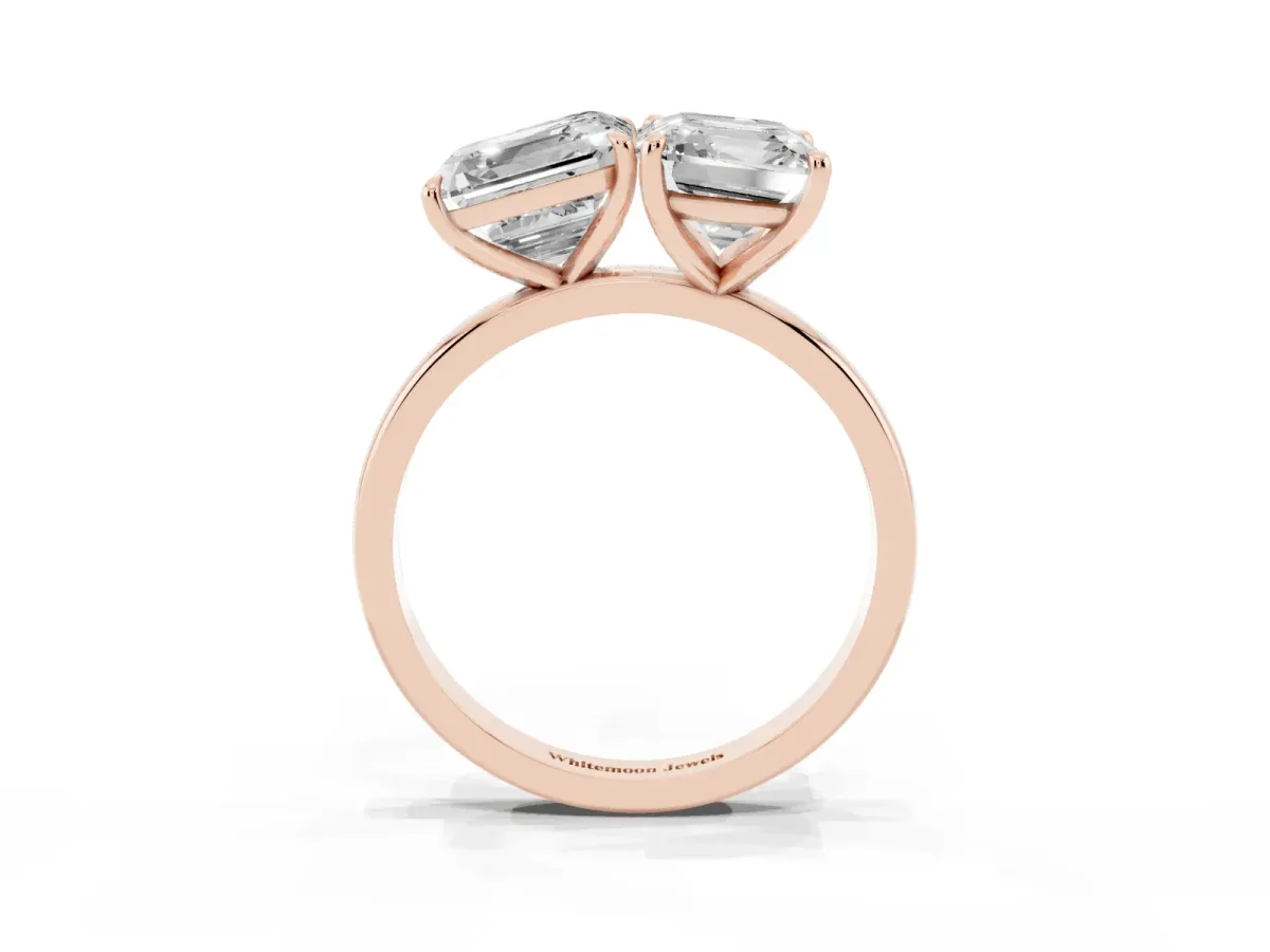Asscher Cut and Emerald Cut Toi Moi Ring with Prong Setting Rose gold